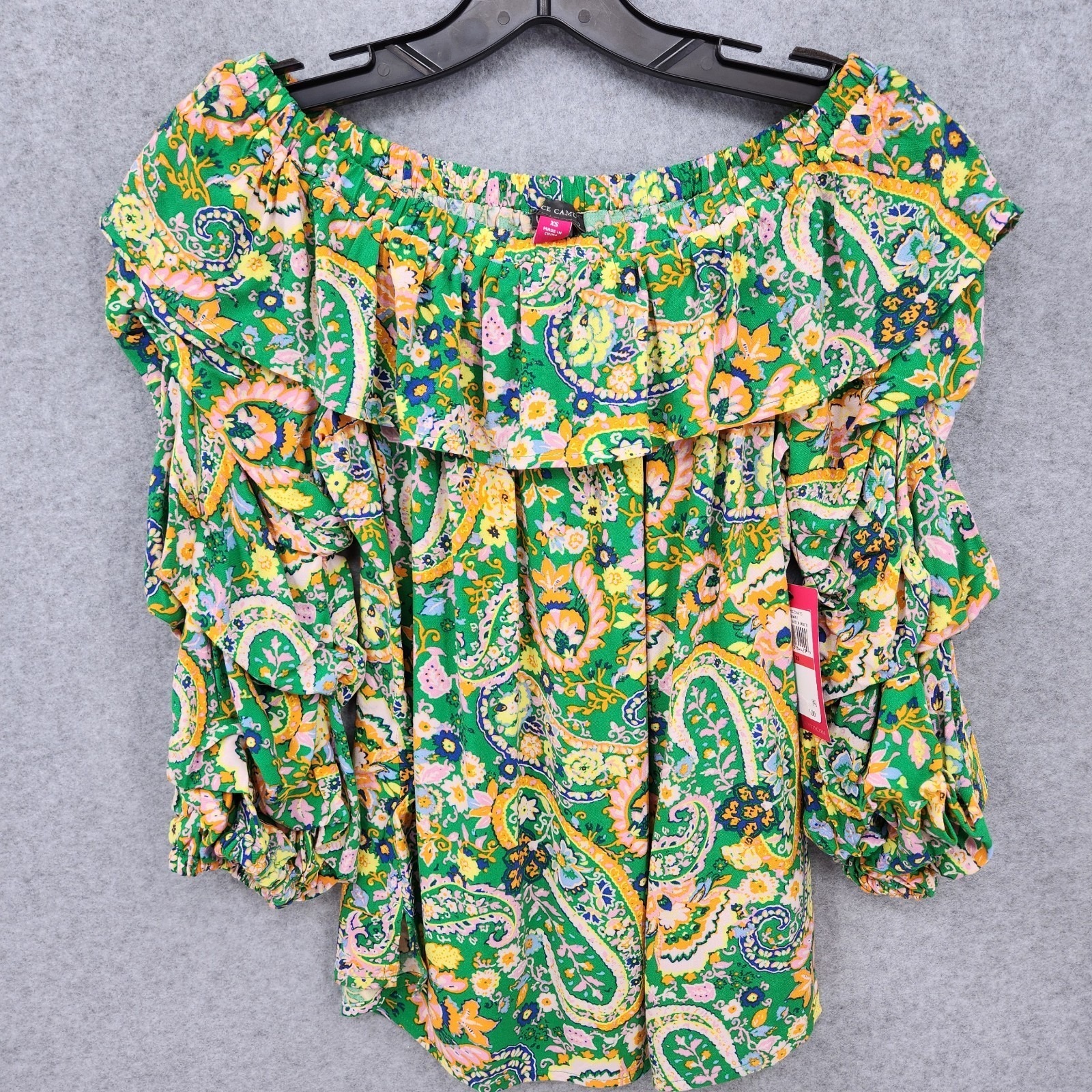 Vince Camuto Paisley Print Ruffled Off The Shoulder 3/4 Sleeve Blouse Womens Xs
